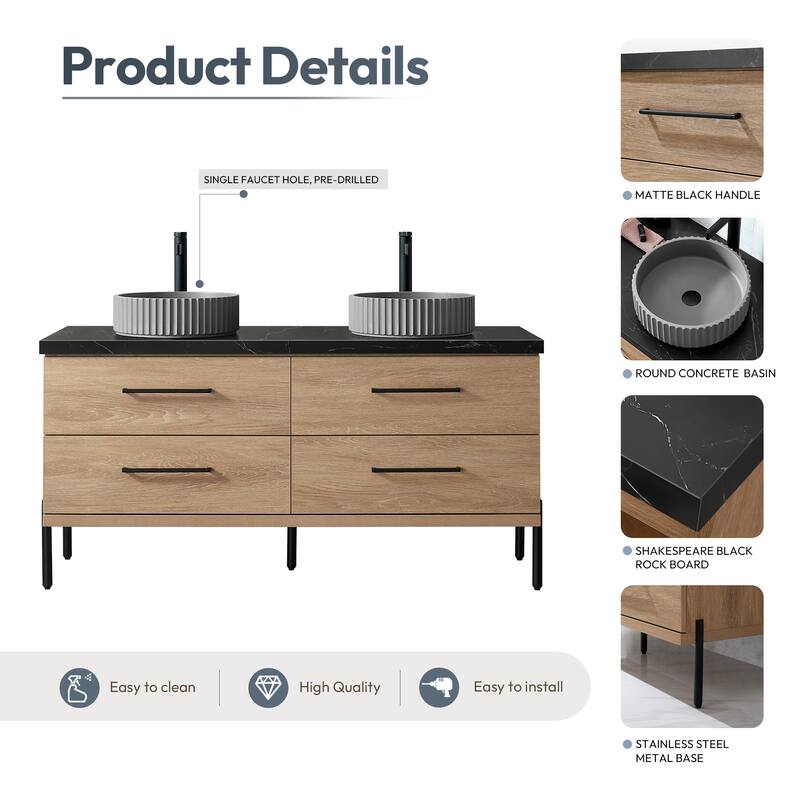 Trento Bath Vanity, Sintered Stone Top with Concrete Sink without Mirror