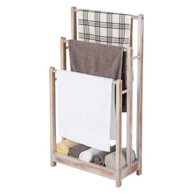 Gymax 3-Bar Freestanding Towel Rack w/ Bottom Storage Shelf