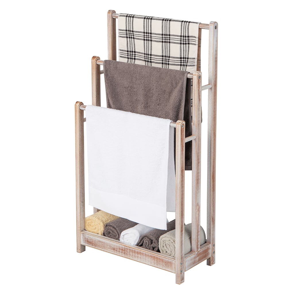Gymax 3-Bar Freestanding Towel Rack w/ Bottom Storage Shelf