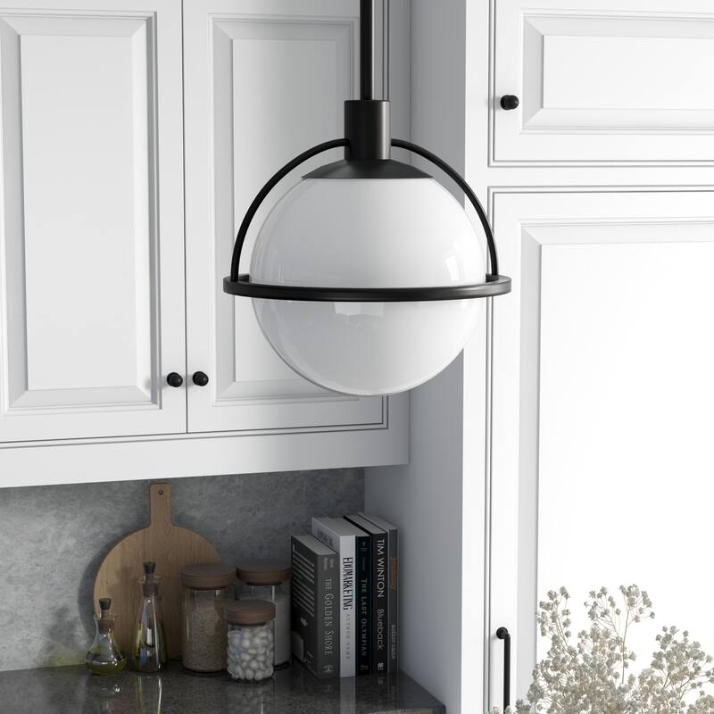 Cieonna Blackened Bronze and White Milk Glass Pendant - Blackened Bronze/Milk Glass