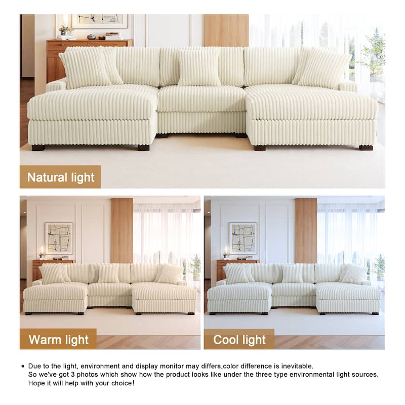Mia 114" W Oversize Plush Corduroy Modular Sectional Sofa With Ottoman - 114" W