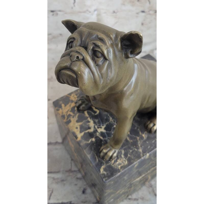 15 Lbs English Bulldog Dog Animal Bronze Sculpture Marble Base Statue Figurine