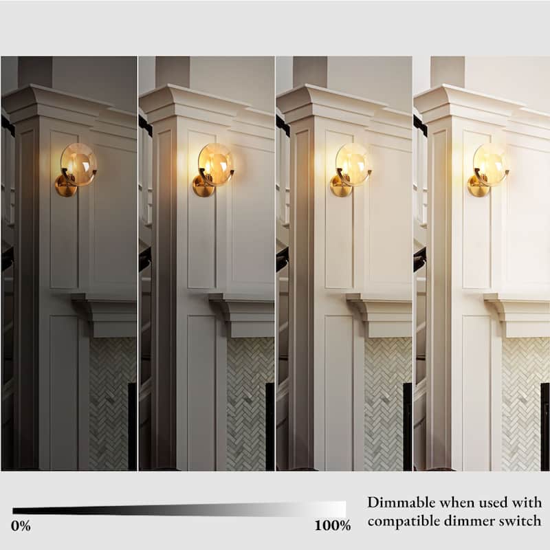 Modern Gold 1-Light Crystal Wall Sconce Round Bathroom Vanity Light - Dia. 7.9" x H 10.6"