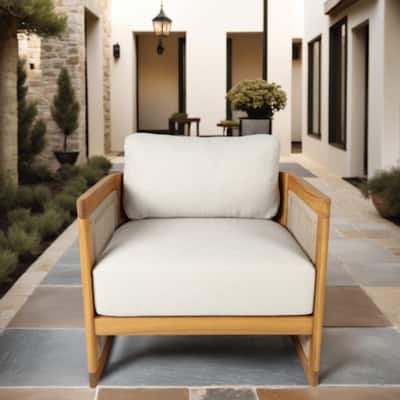 Acacia Wood Outdoor Single Sofa Chair with Curved Backrest