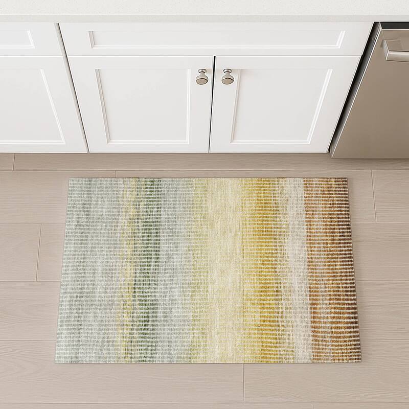 Machine Washable Indoor/ Outdoor Contemporary Stripes Chantille Rug