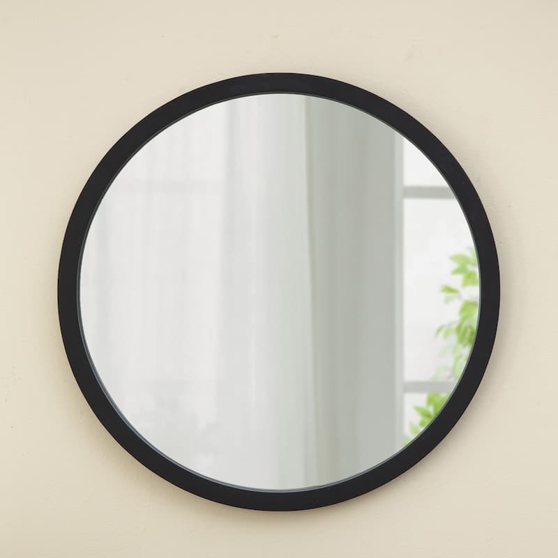 Circle Wall Mirror with Wooden Frame - Black
