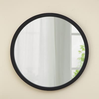 Circle Wall Mirror with Wooden Frame
