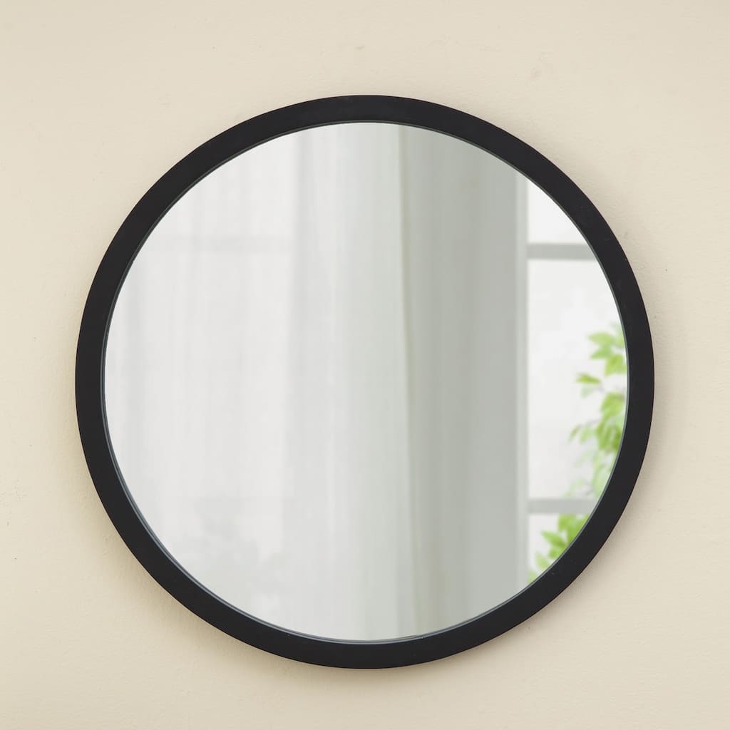 Circle Wall Mirror with Wooden Frame