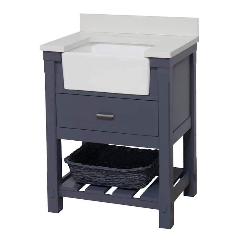 KitchenBathCollection Charlotte 30" Farmhouse Bathroom Vanity with Quartz Top