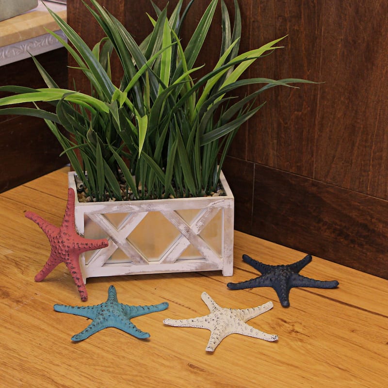 6.5 Inch Coastal Cast Iron Starfish Shelf/ Table Sculptures (Set Of 4) - 1 X 6.5 X 6.25 inches