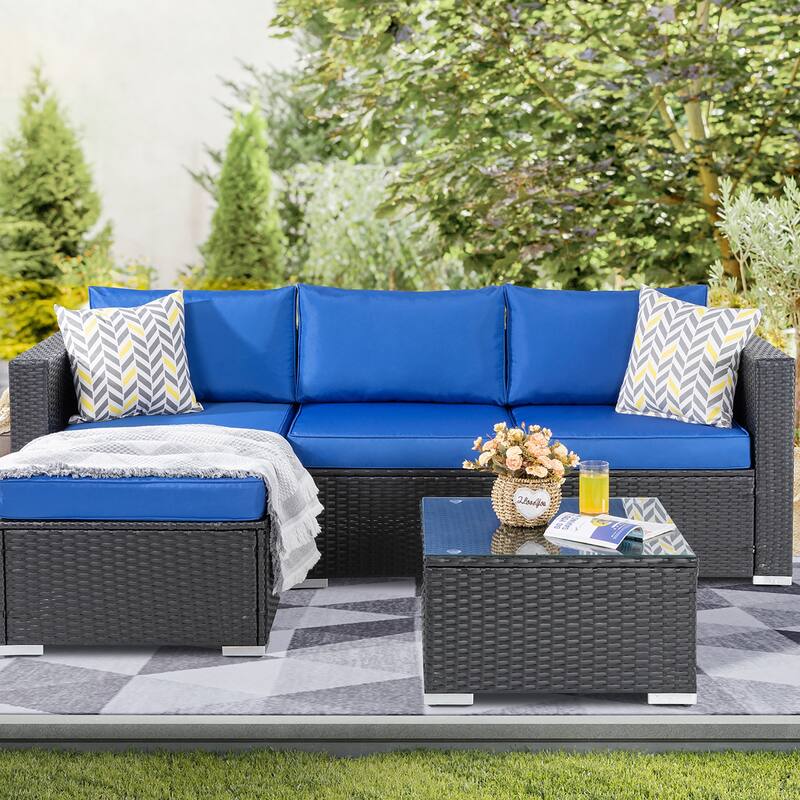 Futzca Outdoor Furniture Patio Sets,Low Back All-Weather Small Rattan Sectional Sofa