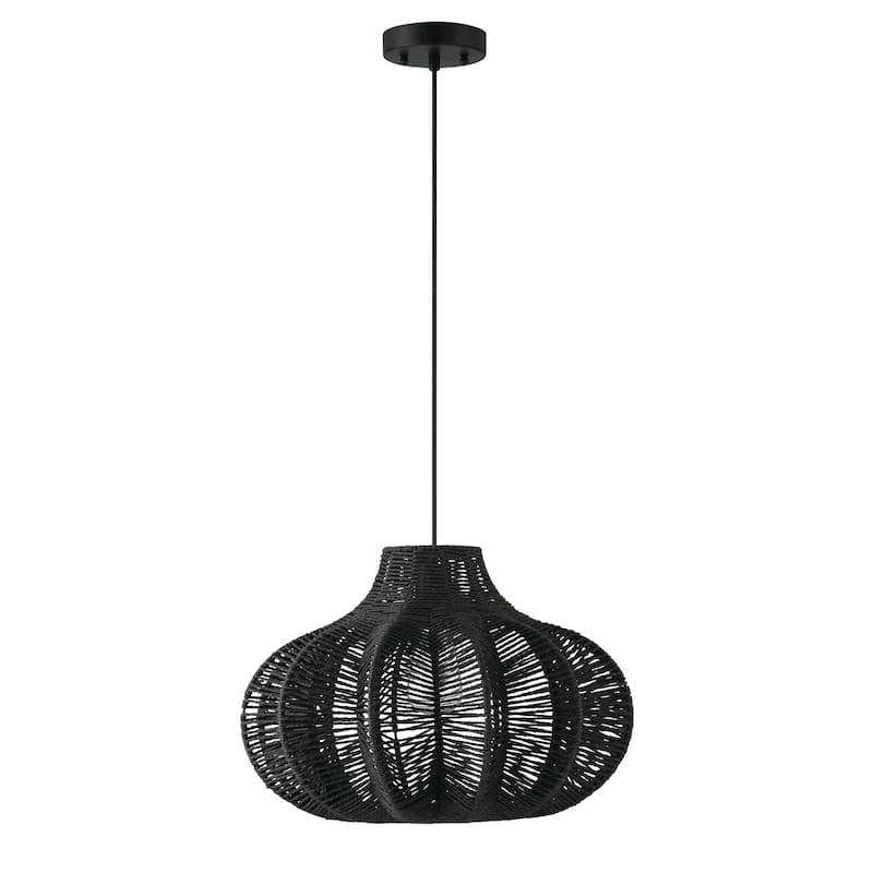 Handwoven Paper Rope and Metal Ceiling Pendant Lamp - 17.7"L x 17.7"W x 11.8"H
