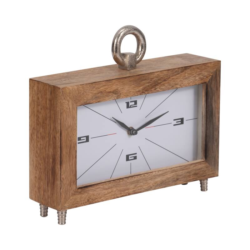 Sagebrook Home Elegance 10" Modern Rectangle Brown Table Clock, Wood, Aluminum, Glass & MDF - 10" x 3" x 9"