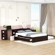 preview thumbnail 14 of 35, Full Size Platform Bed with Trundle and Drawers Wood Full Bed Frame with a Rolling Shelf Platform Bed with Desk - White