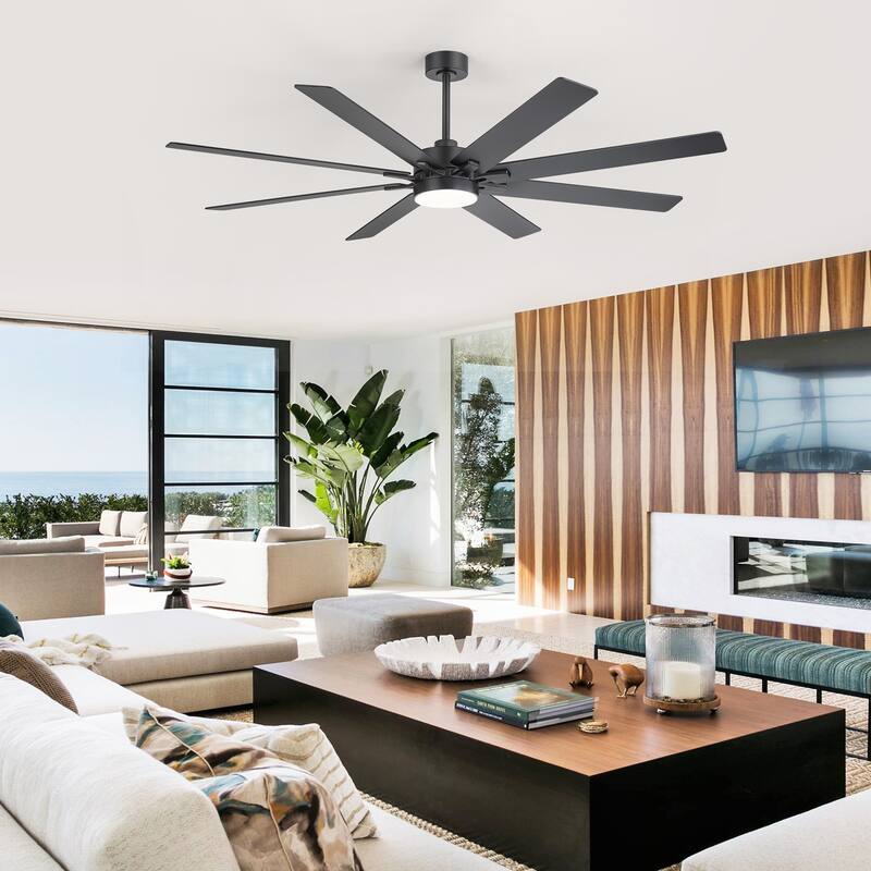 72 Inch Black Large Ceiling Fan with Light and Remote(8-Blade) - Satin Nickel