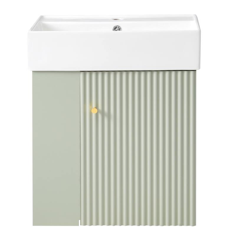 21.6" White Floating Bathroom Vanity - Space-Saving Wall-Mounted Sink Cabinet with Side Storage & Soft-Close Door