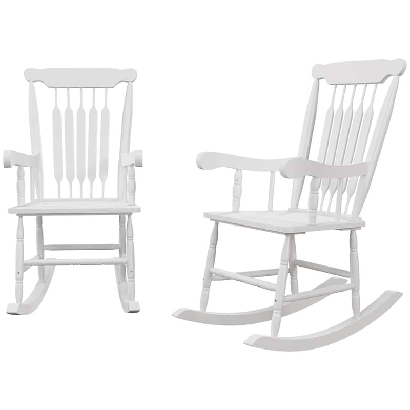 Outsunny Outdoor Wood Rocking Chairs Set of 2, 350 lbs. Porch Rockers with High Back for Garden, Patio, Balcony, White