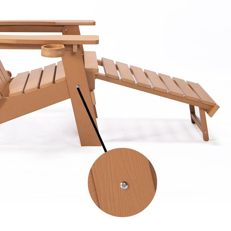 Anmytek Oversized Folding Adirondack Chair with Pullout Ottoman and Cup Holder Weather-Resistant Poly Lumber