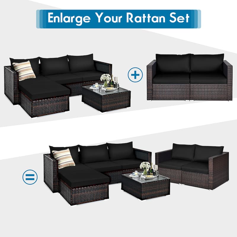 Costway 2PCS Patio Rattan Corner Sofa Sectional Furniture Set Black - See Details