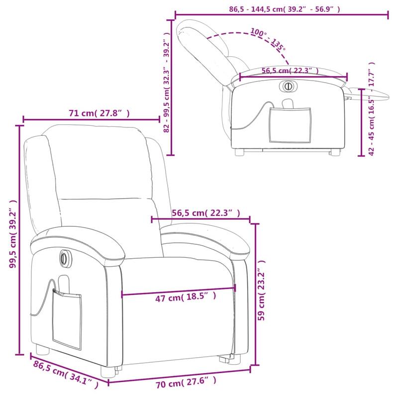 vidaXL Stand up Massage Recliner Chair Power Lift Wingback Armchair Velvet