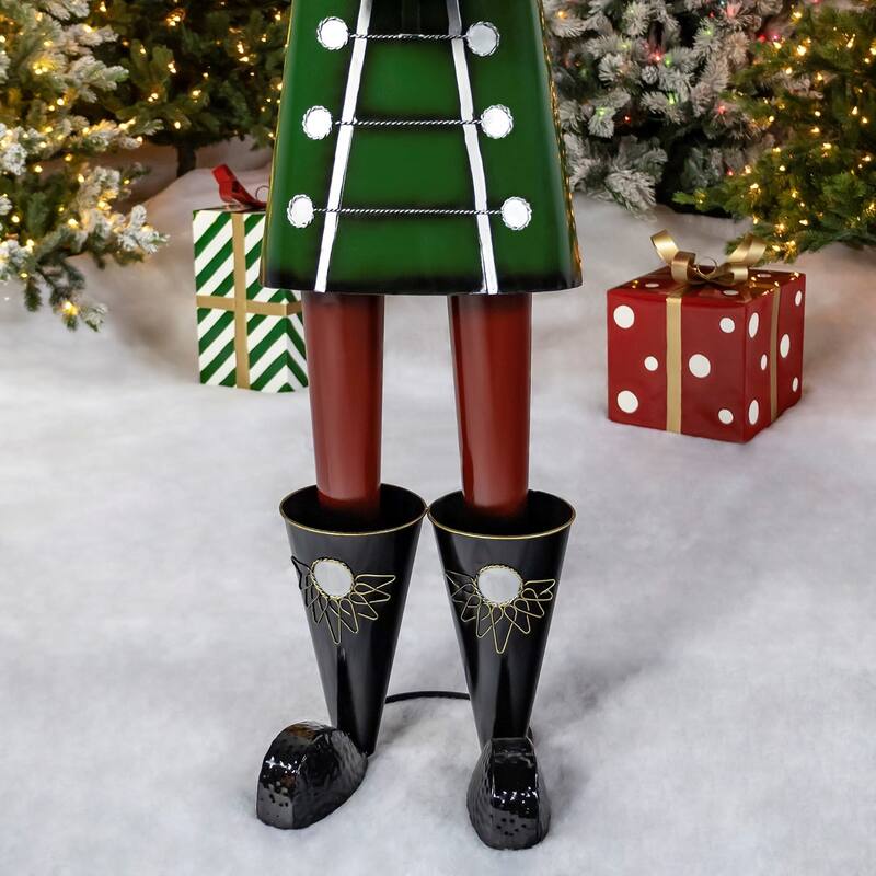 Iron Christmas Green Nutcracker "Leo" Holding Drum - 19"x15"x60"