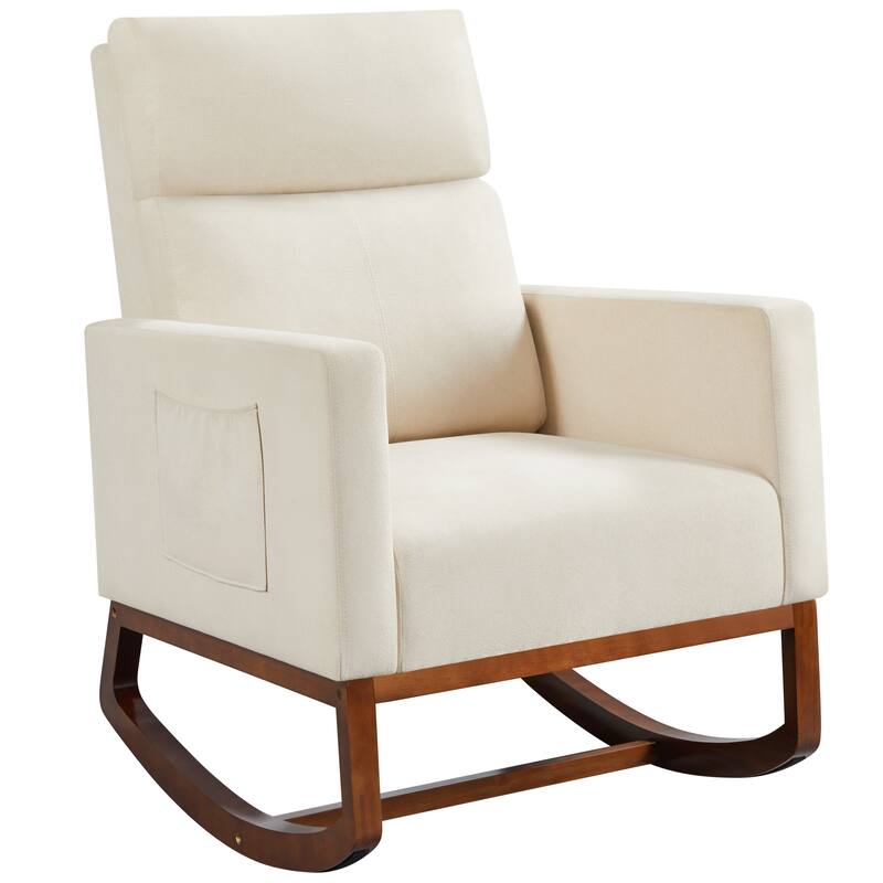 Yaheetech Rocking Accent Armchair Upholstered Glider High Back Chair - Beige