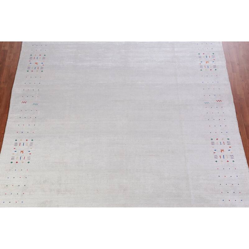 Hand Knotted Oriental 100% Wool Carpet Tribal Stripe Greys & Charcoal Gabbeh Area Rug - 12' 0'' X 9' 2''