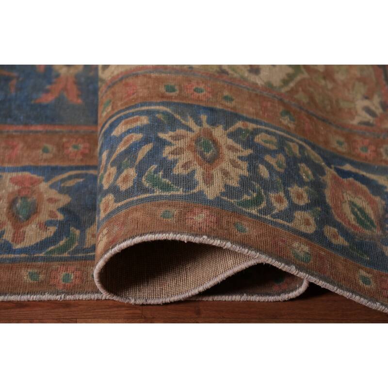 Floral Medallion Tabriz Persian Area Rug Blue Handmade Wool Carpet - 9'5"x 12'5"