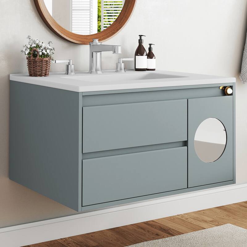 Moasis 31 Inch Gray Bathroom Vanity with Motion Sensor Light and Ample Storage