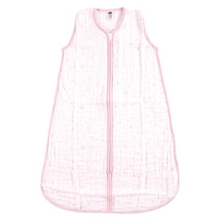 Hudson Baby Infant Girl Muslin Cotton Sleeveless Wearable Sleeping Bag, Sack, Blanket, Pink Stars