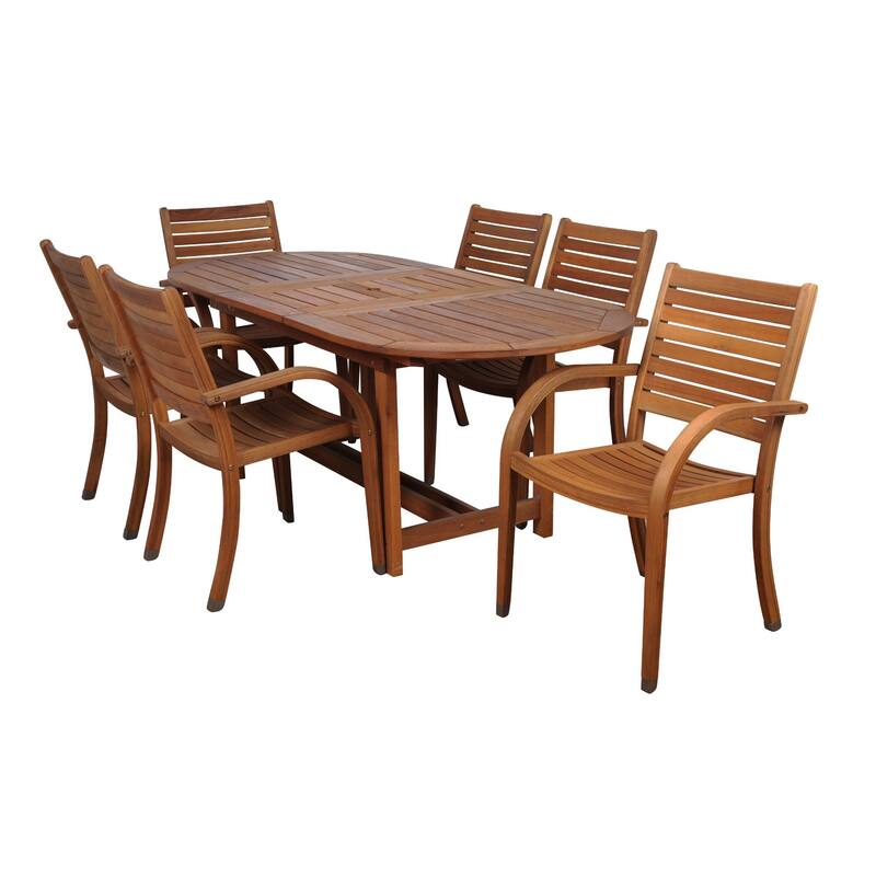 7-Piece Brown Arizona Eucalyptus Extendable Oval Patio Dining Set 63"
