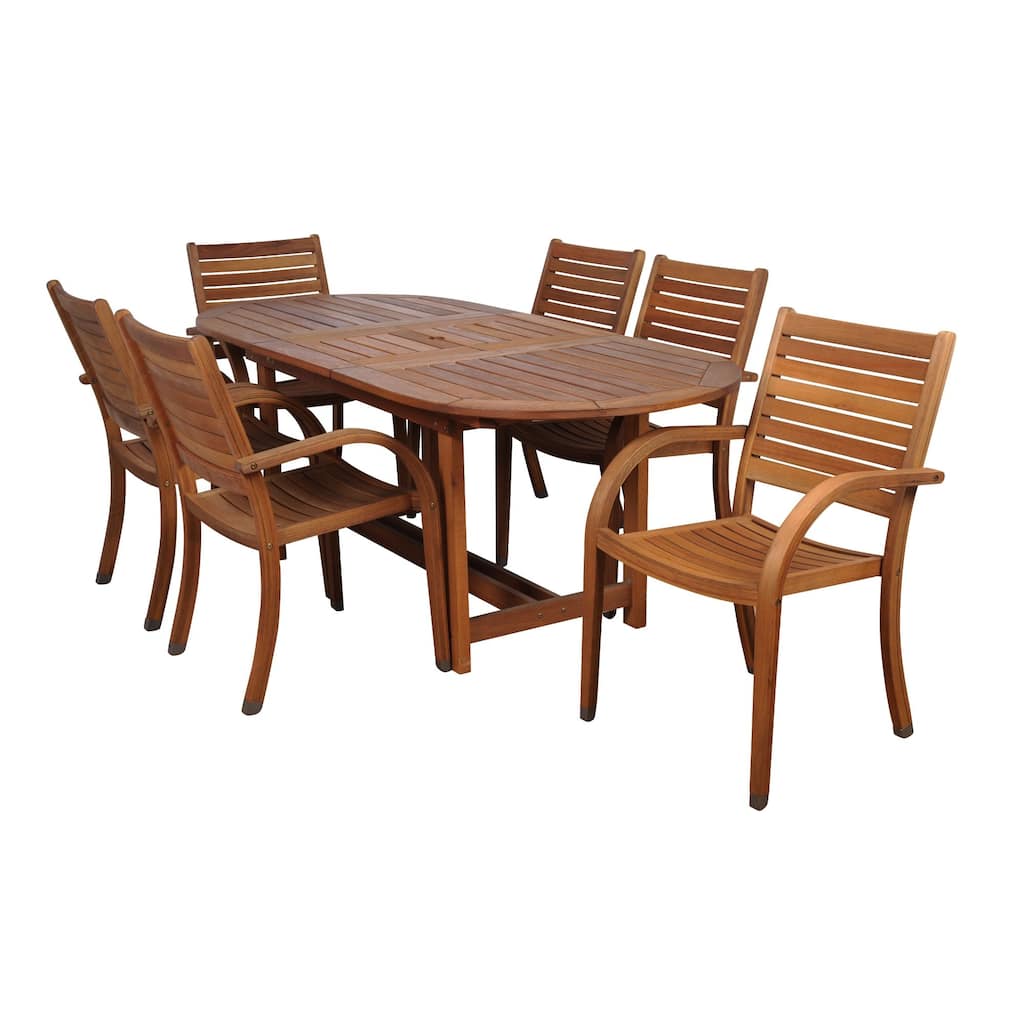 7-Piece Brown Arizona Eucalyptus Extendable Oval Patio Dining Set 63"