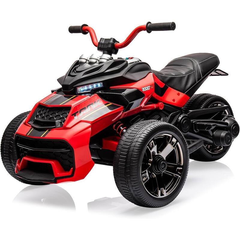 12V Kids Ride On ATV, 3 Wheeler Motorcycle, Rechargeable Battery-Powered ATV Toy Car - Red