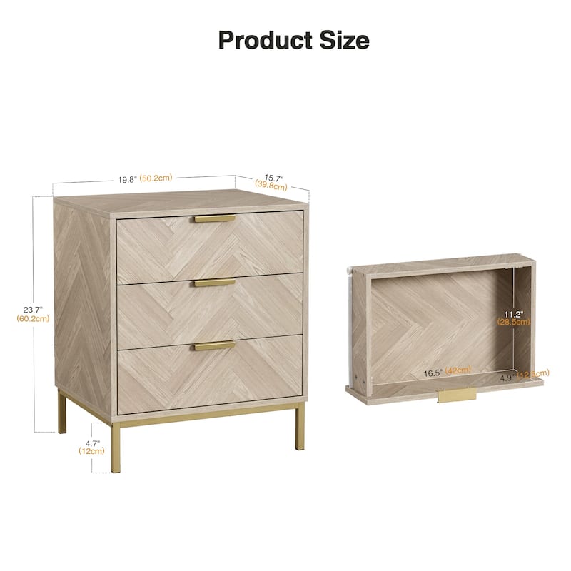 Anmytek Modern 3 Drawer Wood Grain Nightstand Bedside Table with Storage for Bedroom Living Room