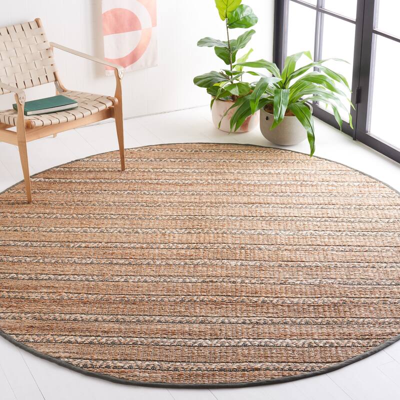 SAFAVIEH Handmade Natural Fiber Carmelina Geometric Seagrass Rug - 7' Round - Olive/Natural