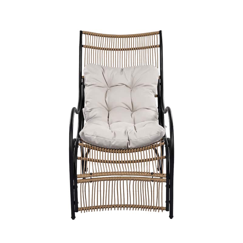 Roomfitters 3-Piece Wicker Patio Furniture Set with Lounge Chair, Ottoman, and Cushions for Garden or Deck