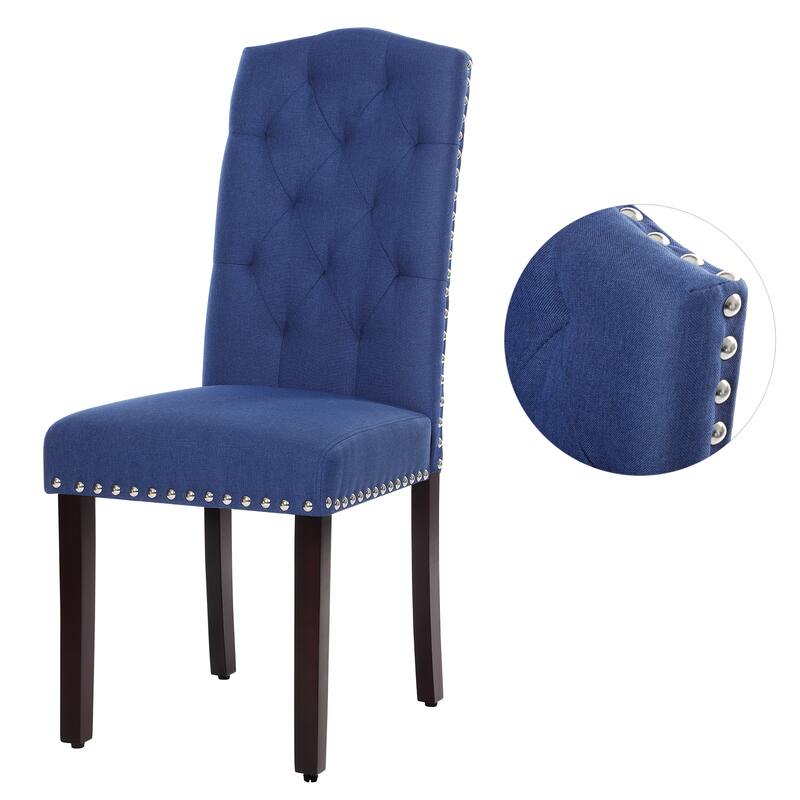 Solid Wood Tufted Dining Chairs, Kitchen Dining Room Chairs with Bronze Nailhead Trim Set of 2