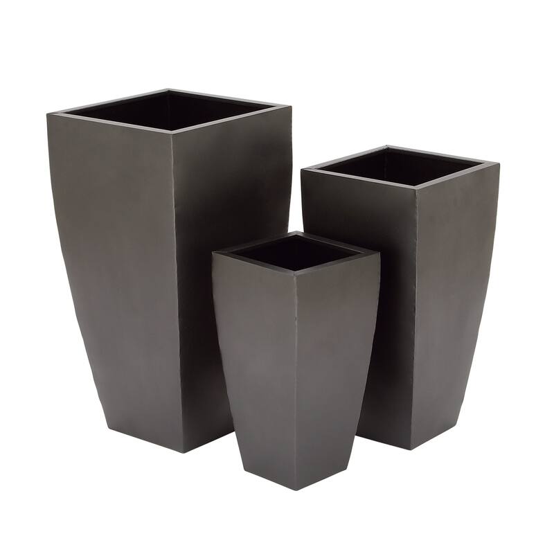 Metal Light Weight Planter with Tapered Base and Polished Exterior - Set of 3 Gray or Dark gray - Roche River Decor