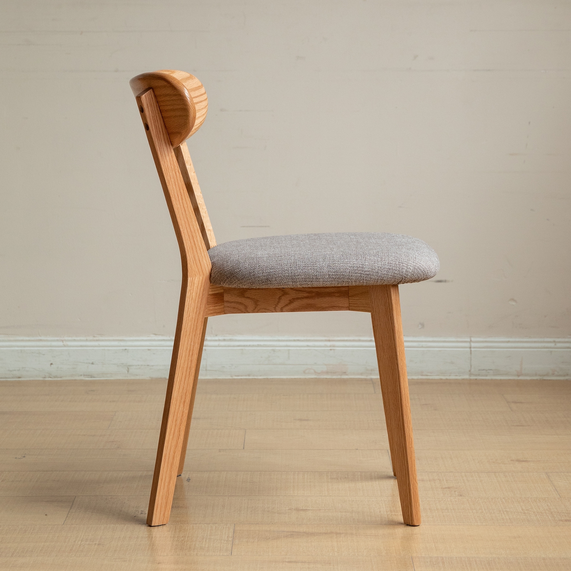 Solid Oak Wood Dining Chair with Upholstered Seat Curved Backrest 
