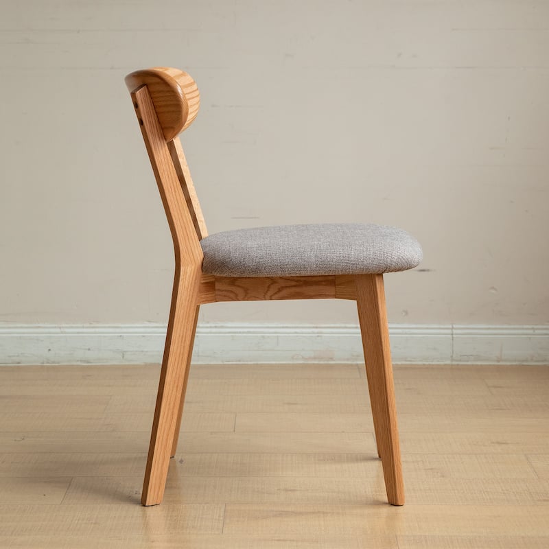 Solid Oak Wood Dining Chair with Upholstered Seat Curved Backrest Natural Finish