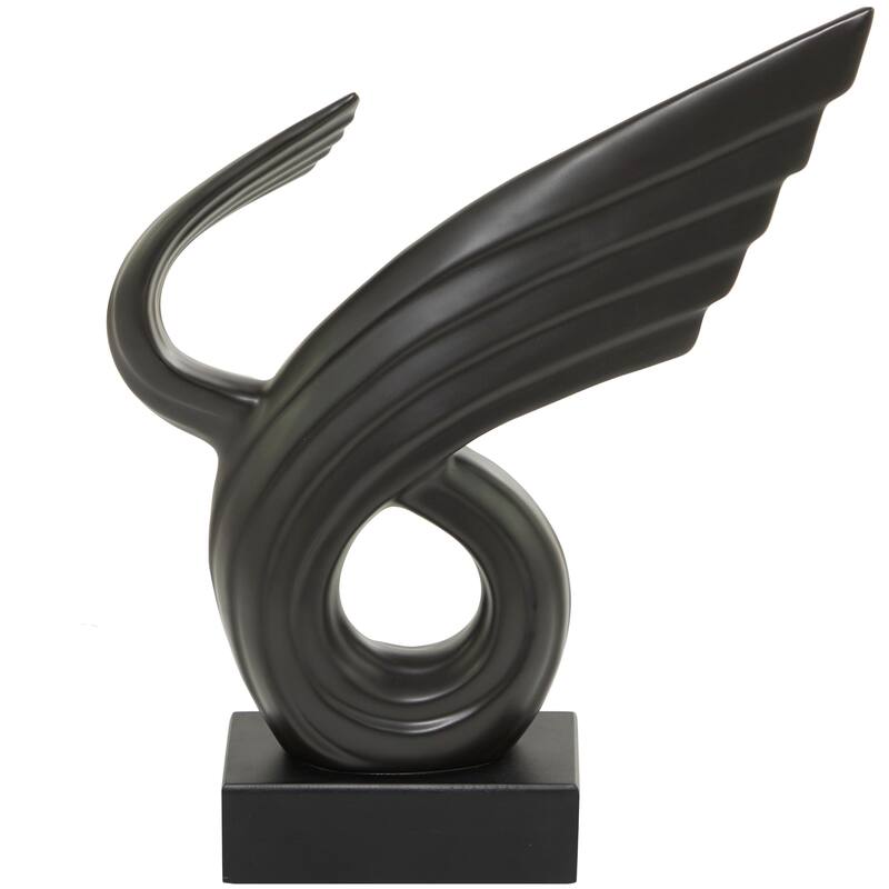 Black Polystone Wing Abstract Decorative Sculpture with Black Base