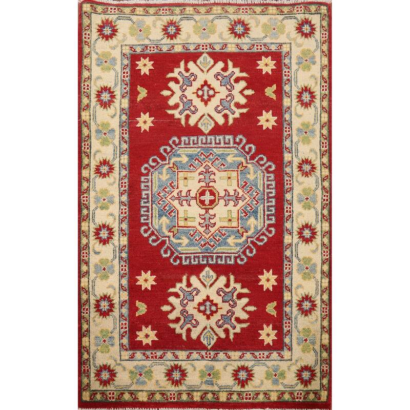 Red Kazak Foyer Rug Handmade Traditional Wool Carpet - 2'9" x 4'1"