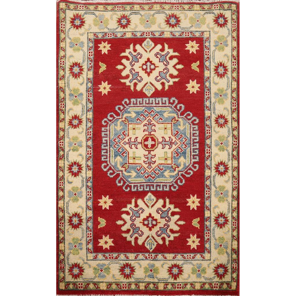Red Kazak Foyer Rug Handmade Traditional Wool Carpet - 2'9" x 4'1"