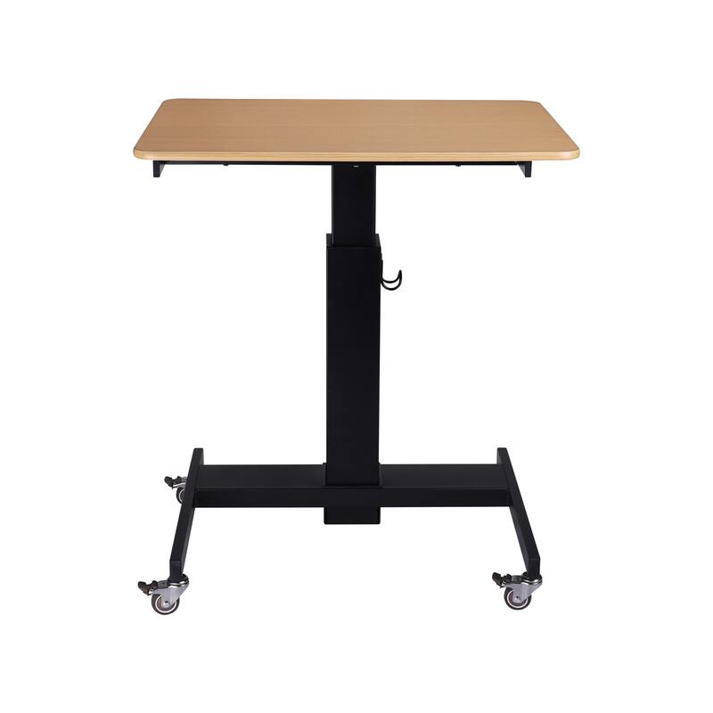 Rocelco 28 in. W Beige Height Adjustable Mobile School Standing Desk Cart with Gas Spring Assist and Laptop Riser Tray