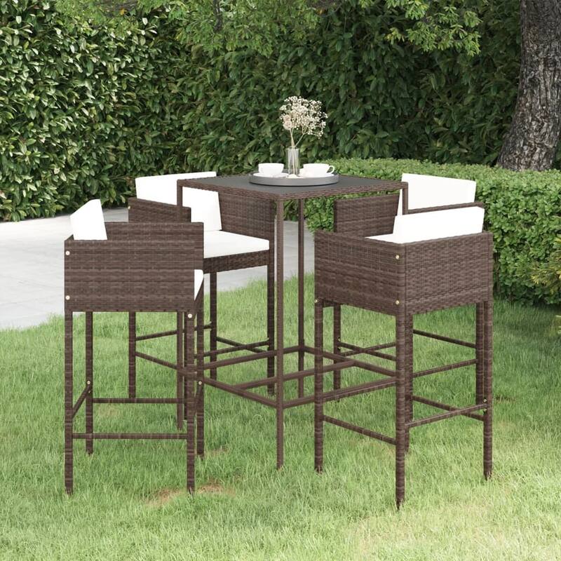 vidaXL Patio Bar Set Outdoor Bistro Set Bar Stool Bistro Table Poly Rattan - Brown 27.6" x 27.6" x 43.3" - 5-Piece Sets