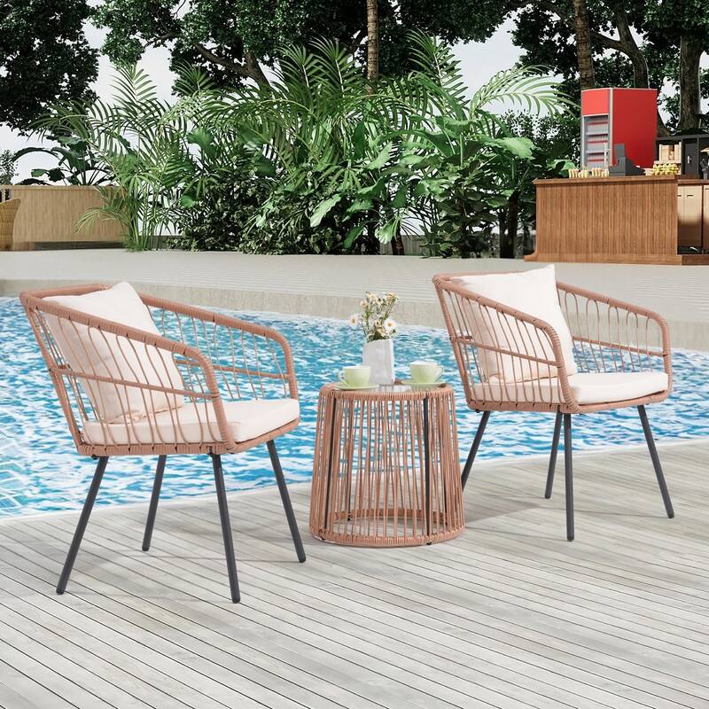 White 3-Piece Wicker Patio Set