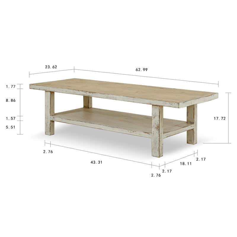 Artissance Rectangular Coffee Table With Shelf, 63 Inch Wide, White - 63"W x 23"L x 17.5"H