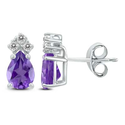 Marquee 14K White Gold 8x6MM Pear Amethyst and Diamond Earrings