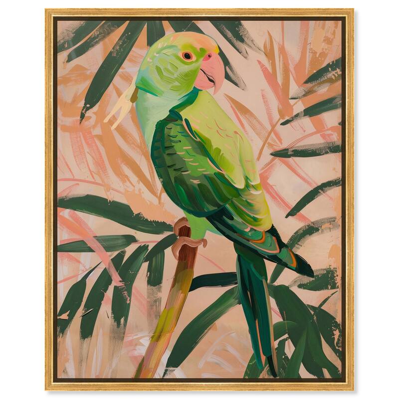 Coral and Green Parrot Canvas by Art Remedy - 24" x 30" - Gold