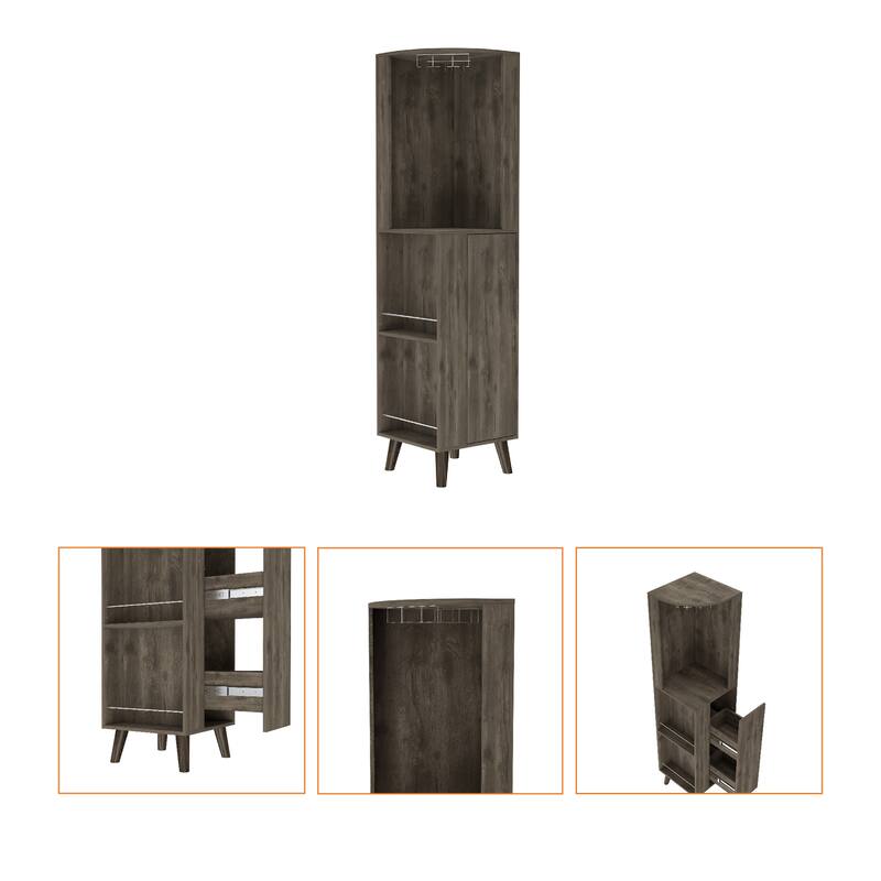 HomeRoots 73" Dark Brown Wood Corner Bar Cabinet With One Drawer